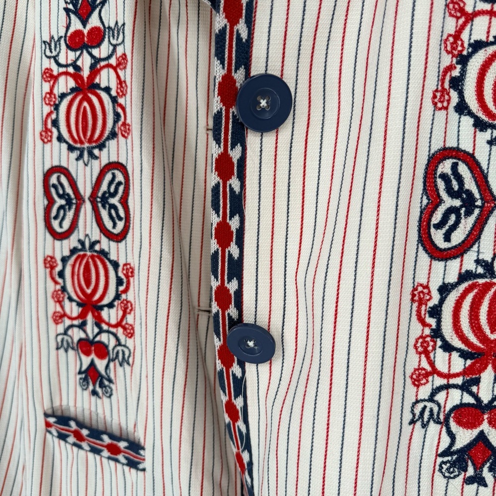 Max Studio London Natalie Embroidered Blazer Jacket L Large Cream Red Boho Folk - Picture 10 of 13